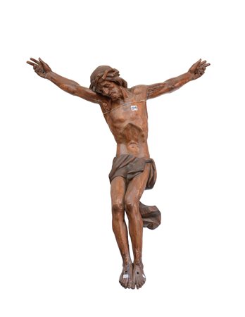 Scultura in legno intagliato raffigurante Cristo crocifisso (h cm 90)...