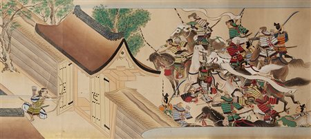 Scroll orizzontale raffigurante scene dal poema epico Genji Monogatari...