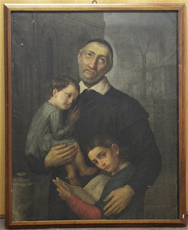 Felice Carbonera (1819 - 1881)"San Filippo Neri tra i bimbi" olio su tela (cm...