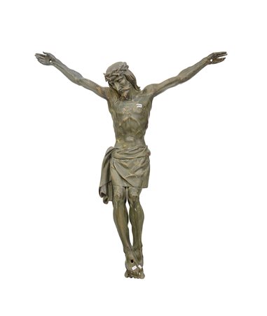 Antica scultura in legno intagliato raffigurante Cristo crocifisso (h cm 105)...