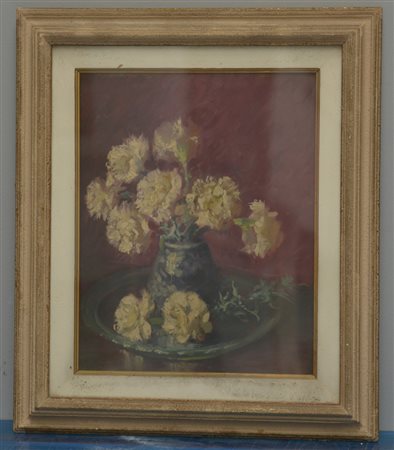 Firma indecifrata, secolo XX "Vaso di fiori" olio su compensato dipinto al...