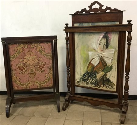 Due parafuoco del secolo XIX di cui uno con pannello dipinto (difetti e...