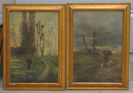Armando Golfarelli (Cesena 1864 - 1942)"Paesaggi con pastori e armenti"...