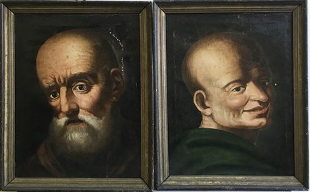 Scuola del secolo XIX "Ritratti" coppia di olii su tela (cm 37x28) in cornici...