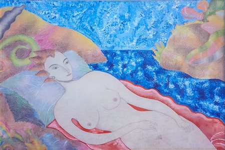 Luca Alinari, Nudo sul mare, 1985 Olio su tela, 100x80 cm Firma e titolo a...