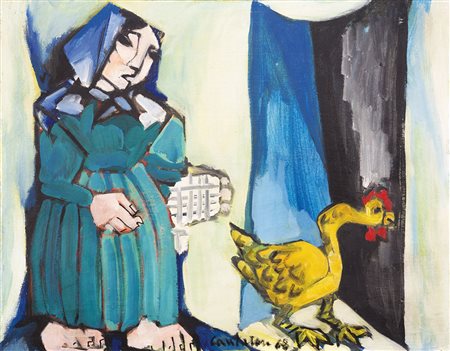 Domenico Cantatore 1906 - 1998 Donna col galletto, 1968 Acrilico su tela 35 x...