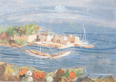 LUIGI SPAZZAPAN (1889-1958) Paesaggio marinotempera su carta intelata cm...