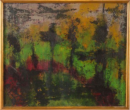 Bruno Pulga (Bologna 1922 – 1992), “Paesaggio sul fiume”, 1958. Olio su tela,...