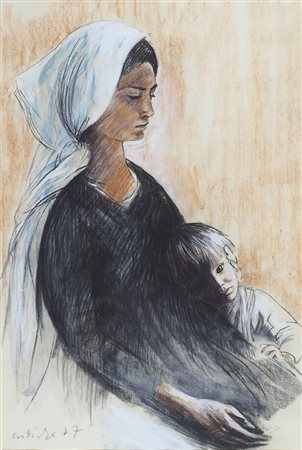 John Corbidge 1935-2003 "Maternità" cm. 100x70 - pastelli colorati Firmato b....