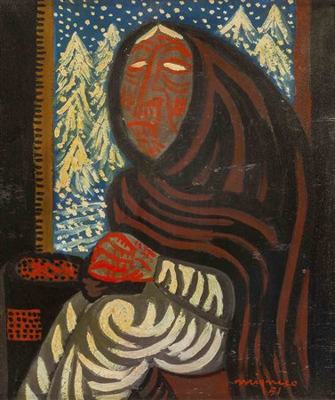 GIUSEPPE MIGNECO (1908 - 1997) Inverno 1951 Olio su tavola 37 x 31 cm Firmato...