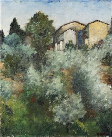 Ottone Rosai (Firenze 1895 - Ivrea 1957)"Collina d'ulivi" 1922olio su telacm...
