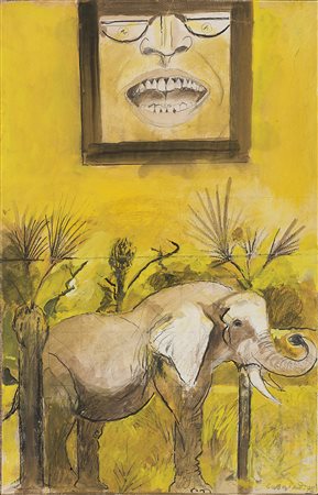 Graham Sutherland (Londra 1903 - 1980)"Elephant" 1978gouache su carta...