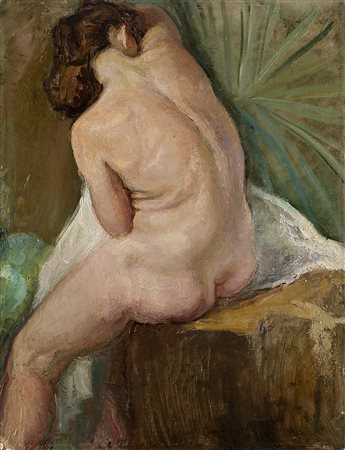 Cipriano Efisio Oppo (Roma 1891 - 1962)"Nudo femminile seduto di spalle" olio...