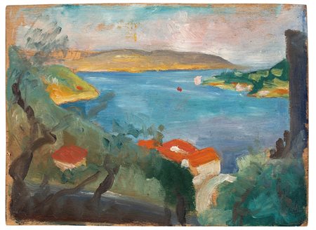 Renato Di Bosso (1905-1982) Golfo di La Spezia olio su tavola, cm 16,8x23...
