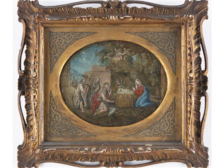 Anonimo (XVIII secolo) Sacra famiglia 12,3x15,5 cm Olio su rame