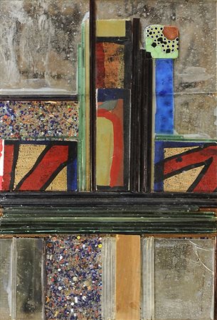 Artista del '900 "Composizione" cm. 38x25 - insieme di pezzi in vetro e specchi