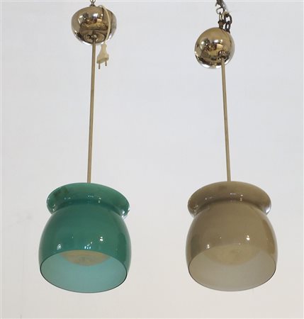 Venini: coppia di lampade a sospensione in vetro, modello 800.3, Anni '60. H....