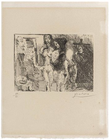 PABLO PICASSO (1881 - 1973) Procuress presenting two women to two clients...