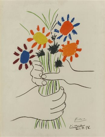 PABLO PICASSO (1881 - 1973) Bouquet of peace Litografia a colori su carta...