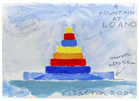 JOE TILSON (1928) A Fountain at Loano 2005 Tecnica mista su carta Saunders...