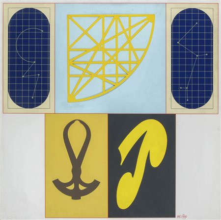 LUCIO DEL PEZZO (1933) Geometrie Serigrafia e collage su masonite, es. non...