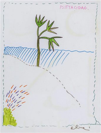 LUCA ALINARI (1943 - 2019) Psittacidae Pennarello su carta 24,5 x 19,5 cm...