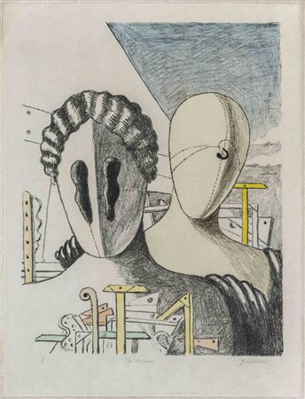 GIORGIO DE CHIRICO (1888 - 1978) Le maschere 1970 Litografia a 6 colori su...