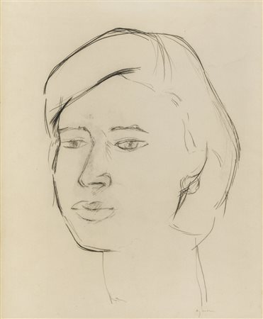 GIUSEPPE AJMONE (1923 - 2005) Volto di donna Matita su carta 40 x 33 cm...