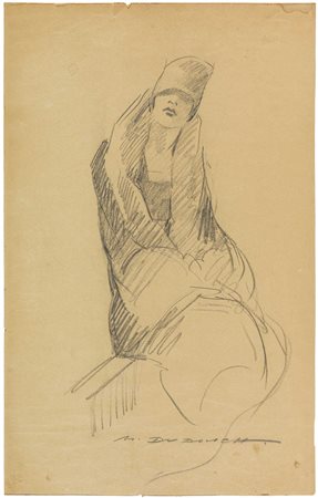 MARCELLO DUDOVICH (1892 - 1962) Donna con cappotto e cappello Anni '20 Matita...