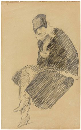 MARCELLO DUDOVICH (1892 - 1962) Donna con cappotto e colbacco Anni '20 Matita...