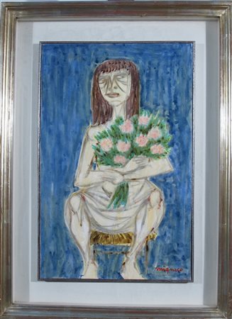 MIGNECO GIUSEPPE (Messina 1908 - Milano 1997) "Donna seduta con mazzo di...