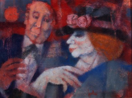 SQUILLANTINI REMO (Stia 1920 - Firenze 1996) "Rose nel cappello" olio su...