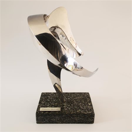 Amedeo Arpa FANTASIA MUSICALE scultura in acciaio su base in marmo, cm...