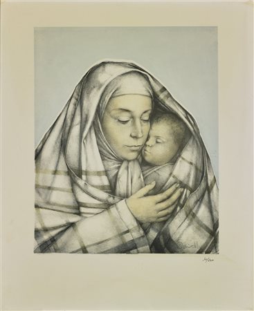 DONIZETTI MARIO (n. 1932) La maternità. Serigrafia. Cm 50,00 x 60,00. 10/240....