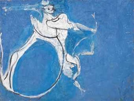 Osvaldo Licini (1894-1958) Angelo ribelle su fondo celeste olio su tela cm...