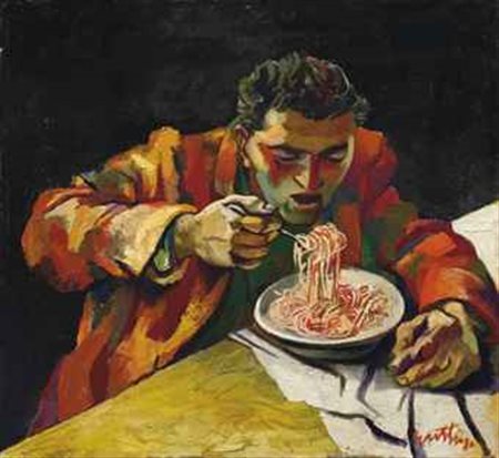 Renato Guttuso (1912-1987) Uomo che mangia gli spaghetti firmato Guttuso (in...