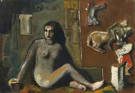 Mario Sironi (1885-1961) Composizione con figure e cavaliere olio su tela cm...