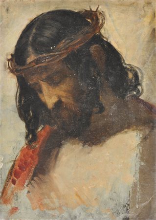 Alfons Siber (Schwaz 1860 – Hall in Tirol 1919) Testa di Cristo;Olio su tela,...
