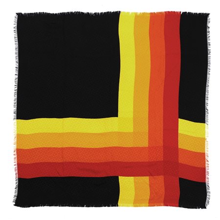 LAURENT SAINT - Stola in seta multicolore (nero, rosso, arancione e giallo).