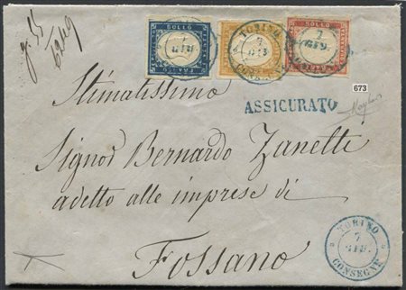 Sardegna. Raccomandata da Torino per Fossano del 7 giugno 1859., 