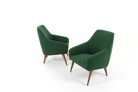 GIO PONTI for CASSINA. Pair of wooden armchairs