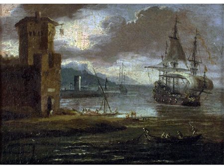 Scuola di Claude Lorrain (XVIII secolo) Marina Olio su tela Misure 14x19 cm