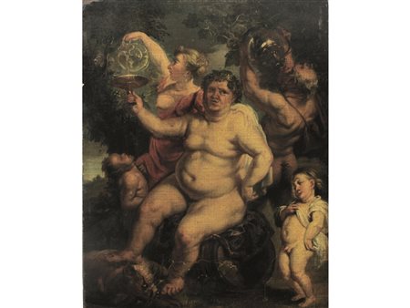 Seguace di Rubens Baccanale Olio su tela appilacta su tavoletta Misure...
