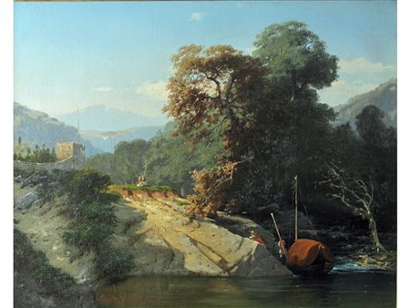 Ercole Calvi (Verona 1824-1900) Paesaggio Olio su tela Firmato Misure 60x75 cm