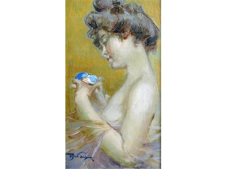 Aleardo Villa (Rovello 1865-Milano 1906) Ritratto di giovane donna Olio su...