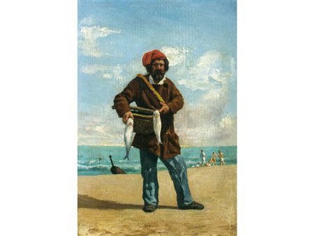 Anonimo (XIX secolo) Pescatore sardo Olio su tavoletta Senza cornice Misure...