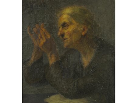 Anonimo (fine XIX secolo) Anziana cucitrice Olio su tela Misure 50x45 cm