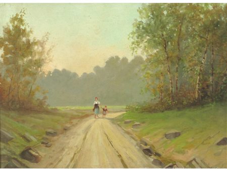 M. Solenghi (XIX secolo) Paesaggio di campagna Olio su compensato Firmato...