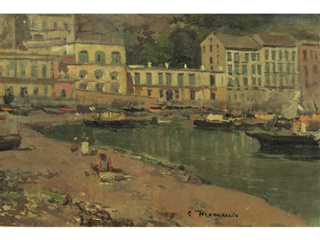 Carlo Brancaccio (Napoli 1861-1920) Spiaggia Olio su tela Firmato Misure...