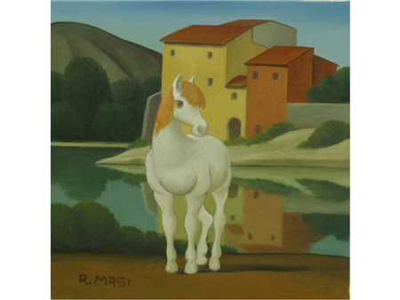 Fabrizio Masi (Firenze 1940-2011) Cavallo a Vallina Olio su tela Misure 20x20 cm